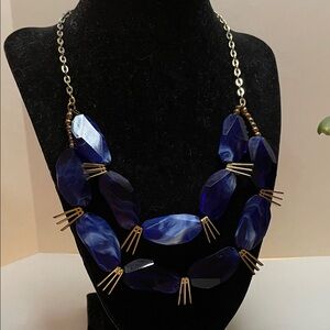 Elegant Blue And Gold Beaded Necklace